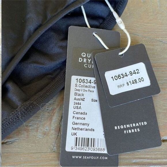 Anthropologie SeaFolly Black Active Deep V One-Piece Swimsuit US 6 & 12 - Picture 4 of 8